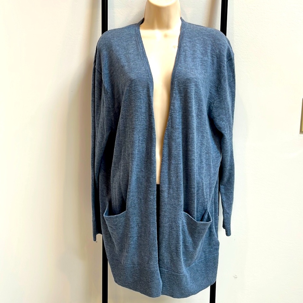 Madewell blue open front knit cotton blend cardigan sweater women size L